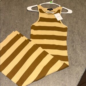 Forever 21 Mustard and Beige Striped Ribbed Tank Jumpsuit